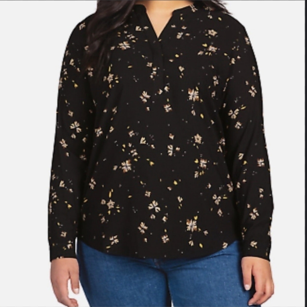 Hilary Radley Black and Cream Floral Blouse